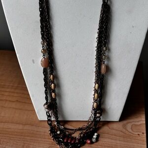 Black chain necklace / red cabochon beads/ lengthy/ measures 37 in length